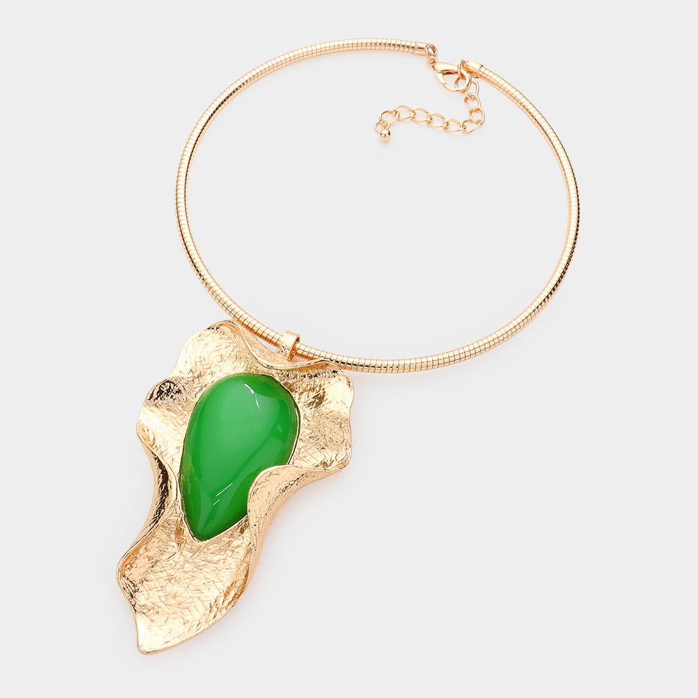iLLASPARKZ Teardrop Accented Abstract Metal Pendant Choker Necklace