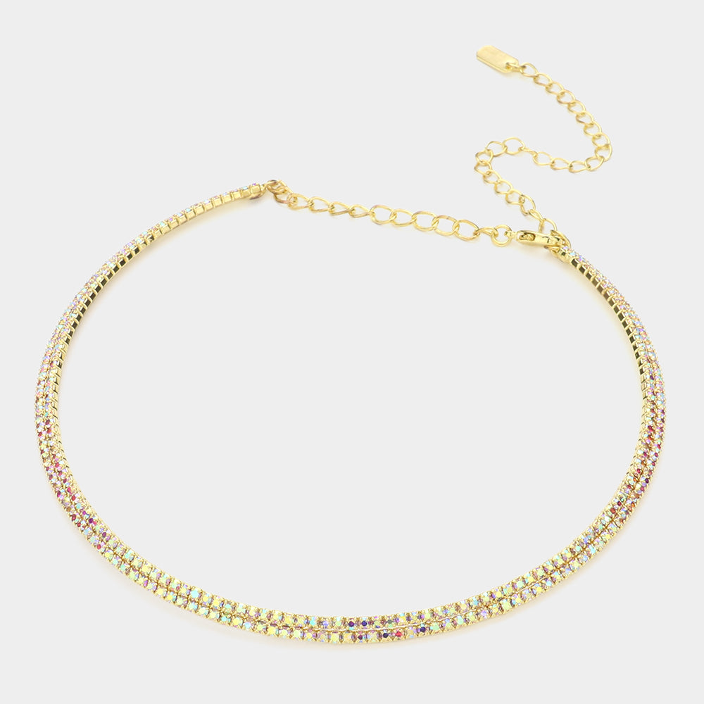 iLLASPARKZ 2Rows Rhinestone Pave Choker Necklace