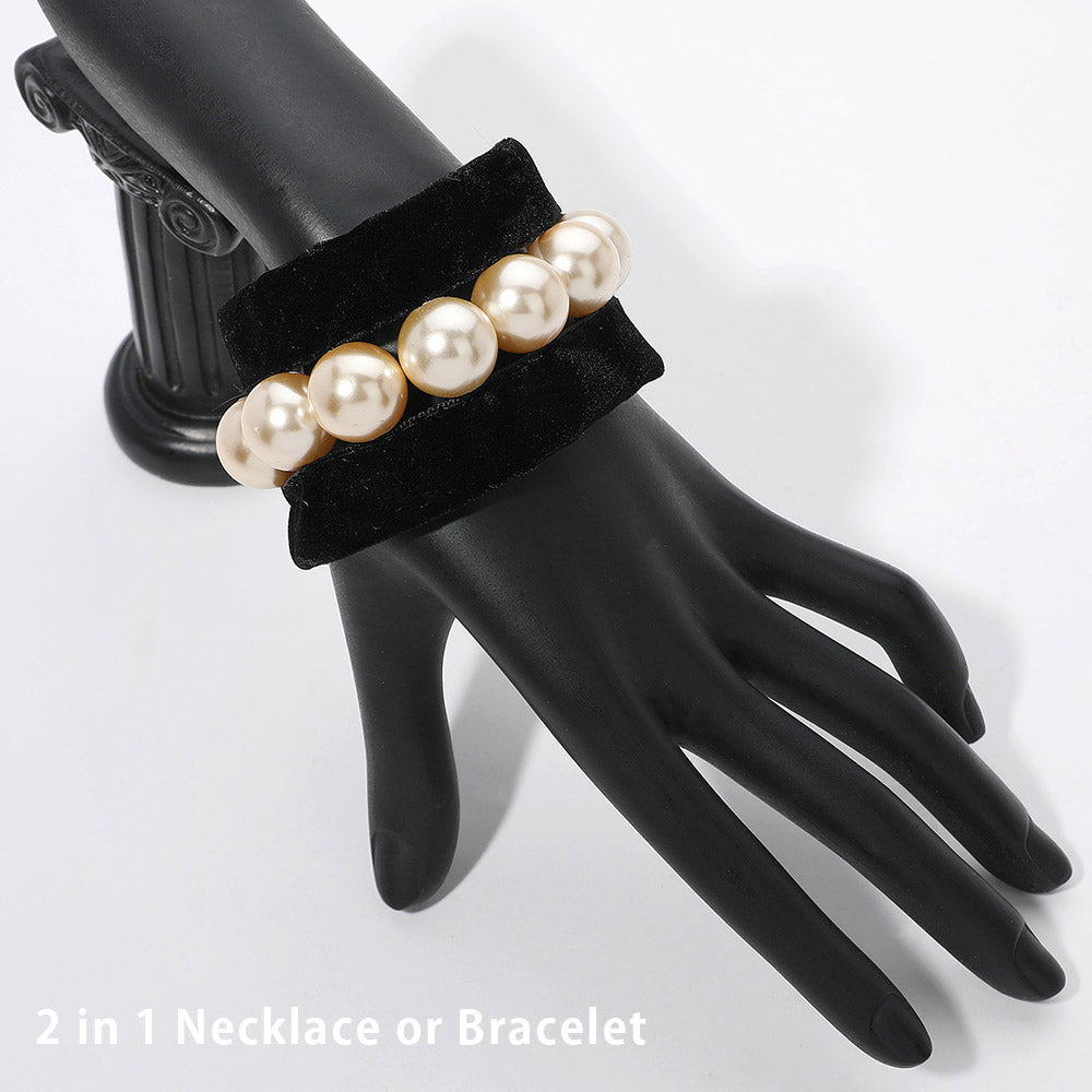 iLLASPARKZ Pearl Beaded Velvet Choker Necklace