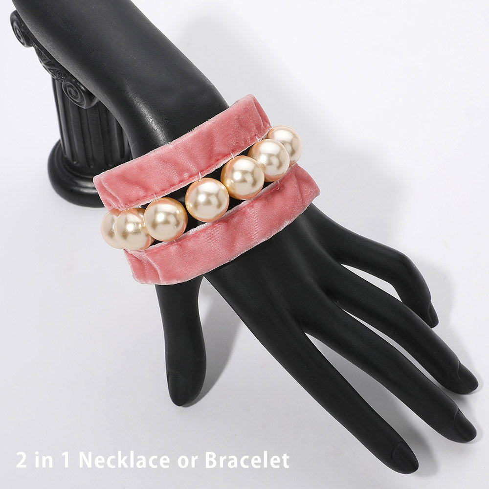 iLLASPARKZ Pearl Beaded Velvet Choker Necklace