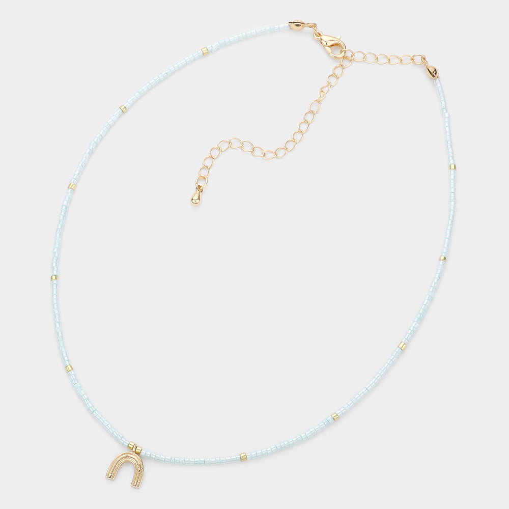 iLLASPARKZ Metal Arch Pendant Tiny Beaded Choker Necklace