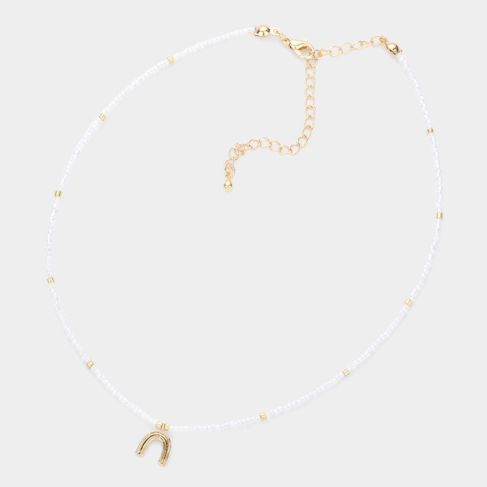 iLLASPARKZ Metal Arch Pendant Tiny Beaded Choker Necklace