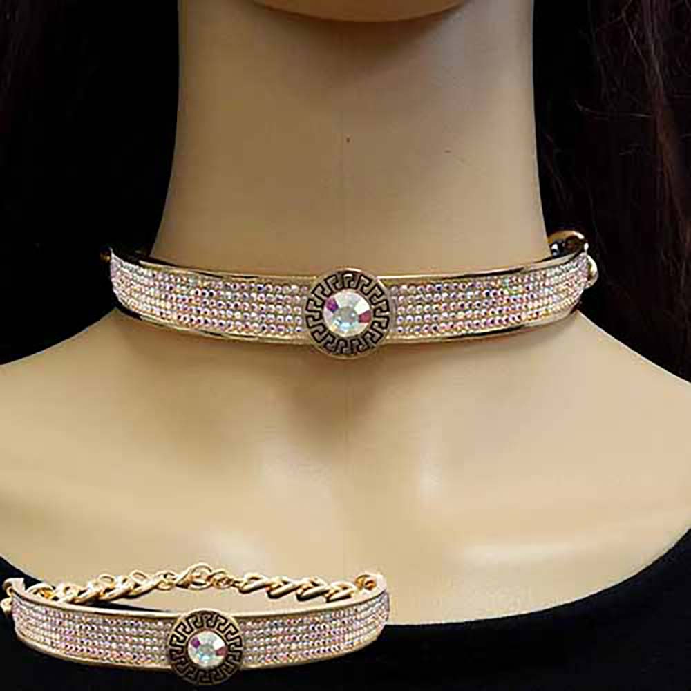 iLLASPARKZ Round Stone Centered Rhinestone Embellished Choker Necklace