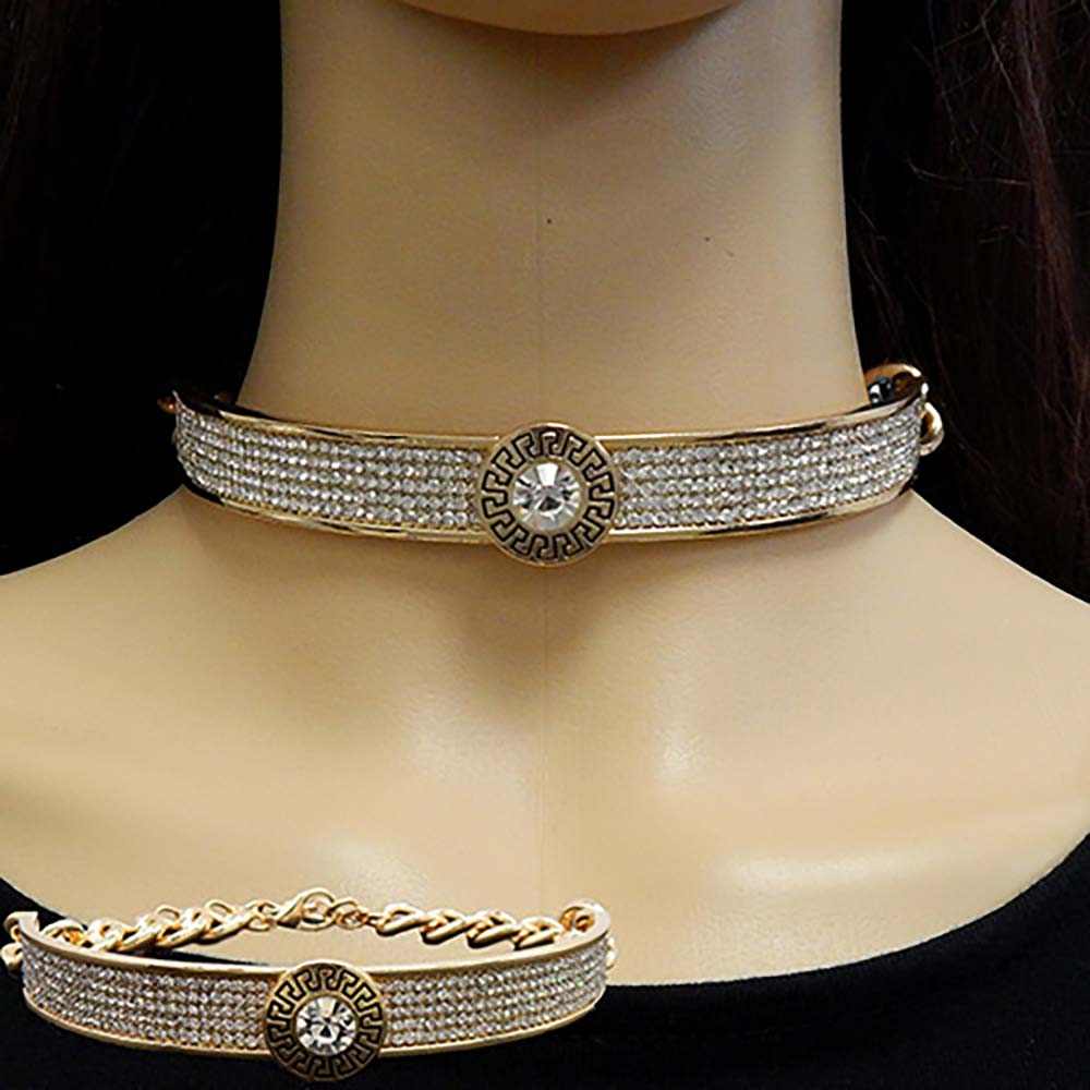 iLLASPARKZ Round Stone Centered Rhinestone Embellished Choker Necklace