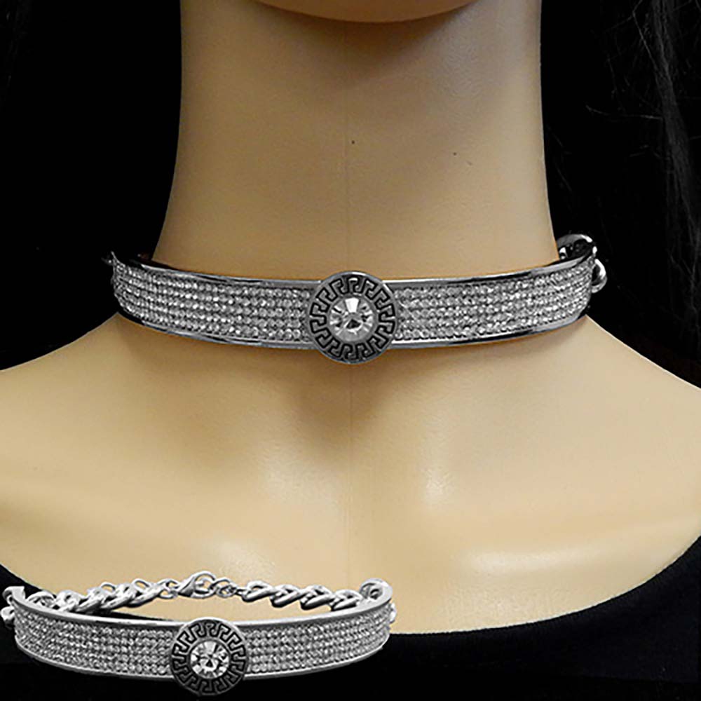 iLLASPARKZ Round Stone Centered Rhinestone Embellished Choker Necklace