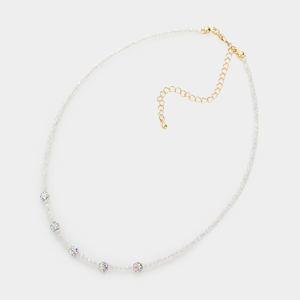 iLLASPARKZ Quintuple Shamballa Ball Accented Faceted Beaded Choker Necklace