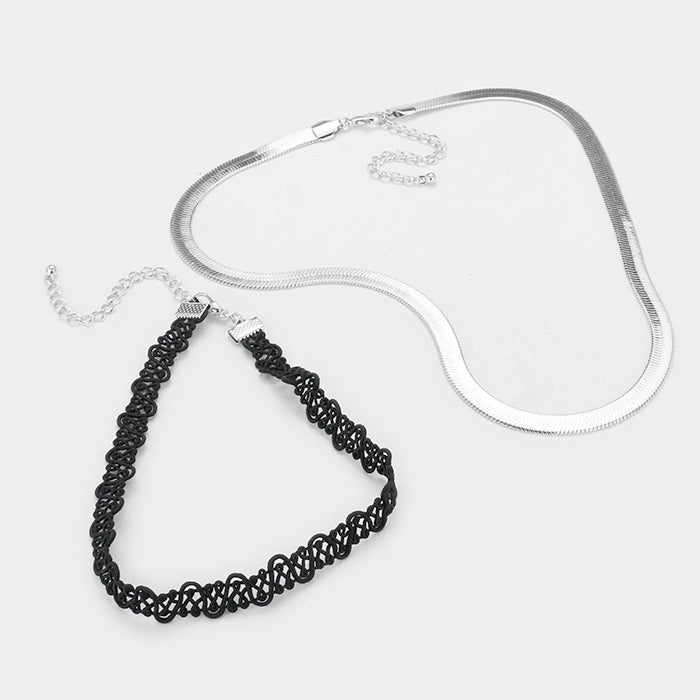 iLLASPARKZ 2 PCS - Metal omega necklace + tattoo lace choker