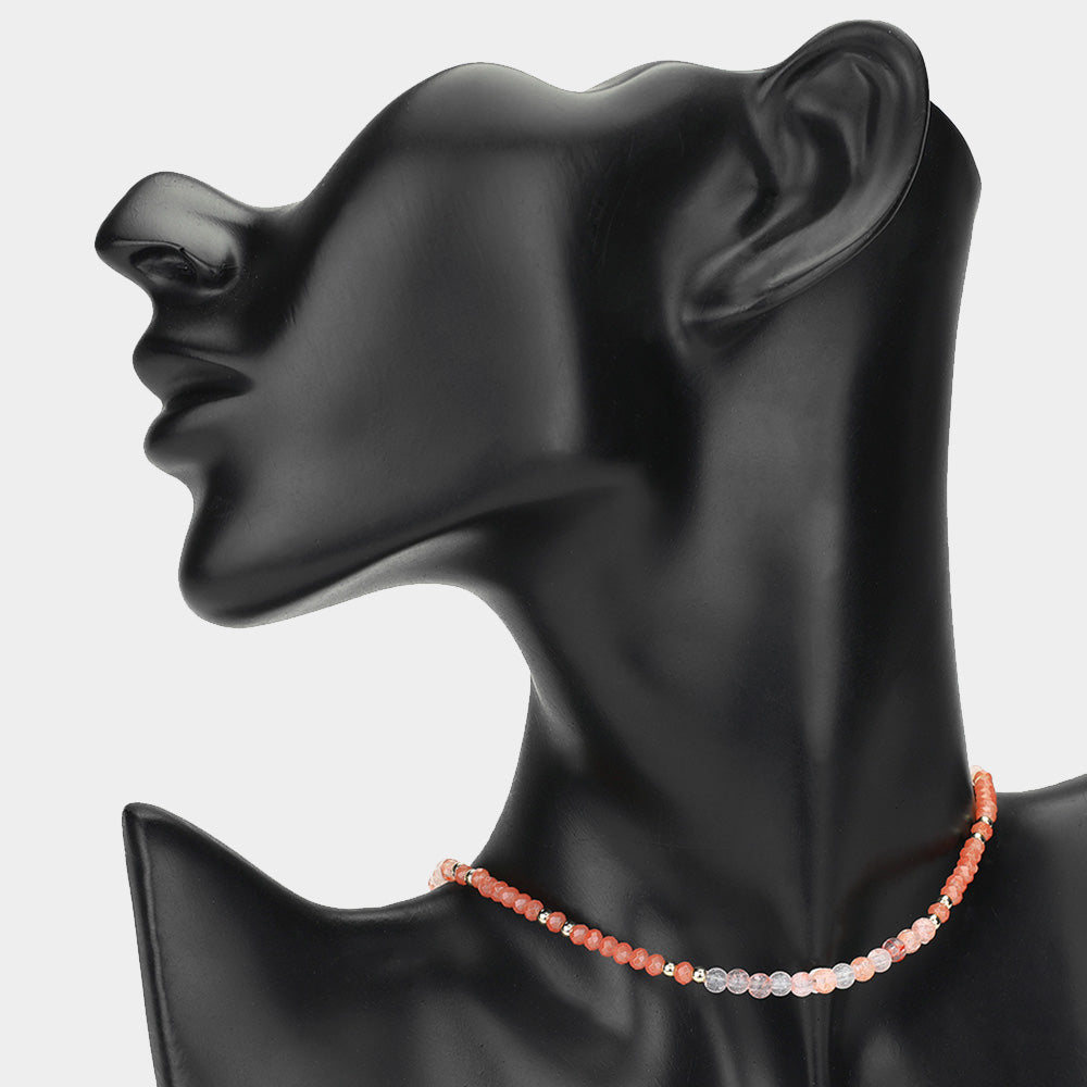 iLLASPARKZ Natural Stone Metal Ball Faceted Beaded Choker Necklace
