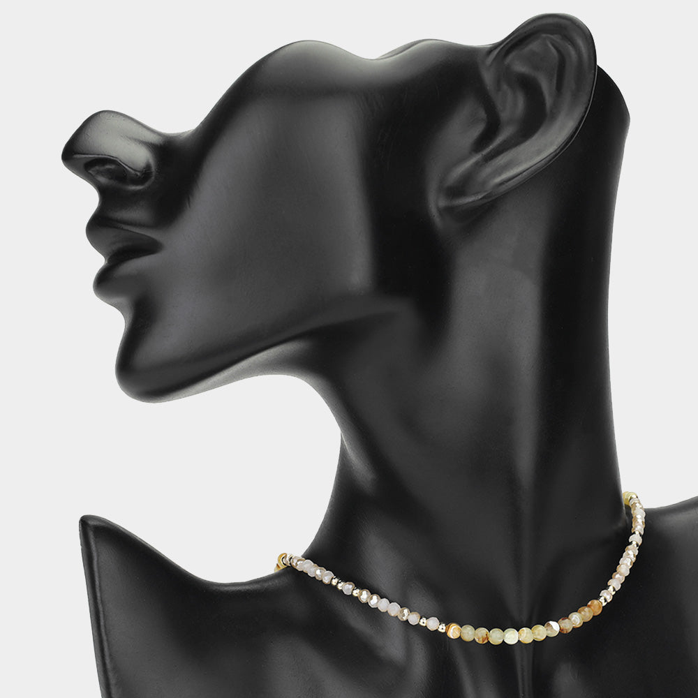 iLLASPARKZ Natural Stone Metal Ball Faceted Beaded Choker Necklace