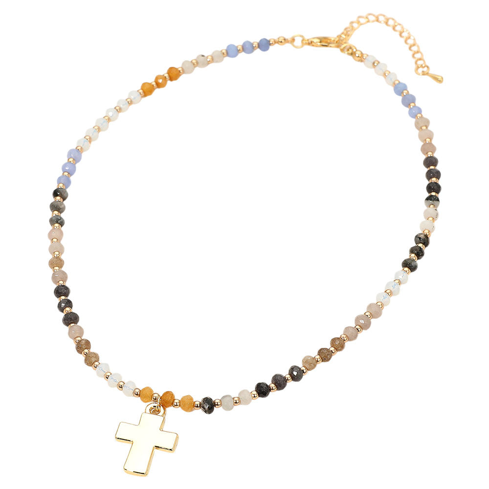 iLLASPARKZ Cross Pendant Faceted Beaded Choker Necklace