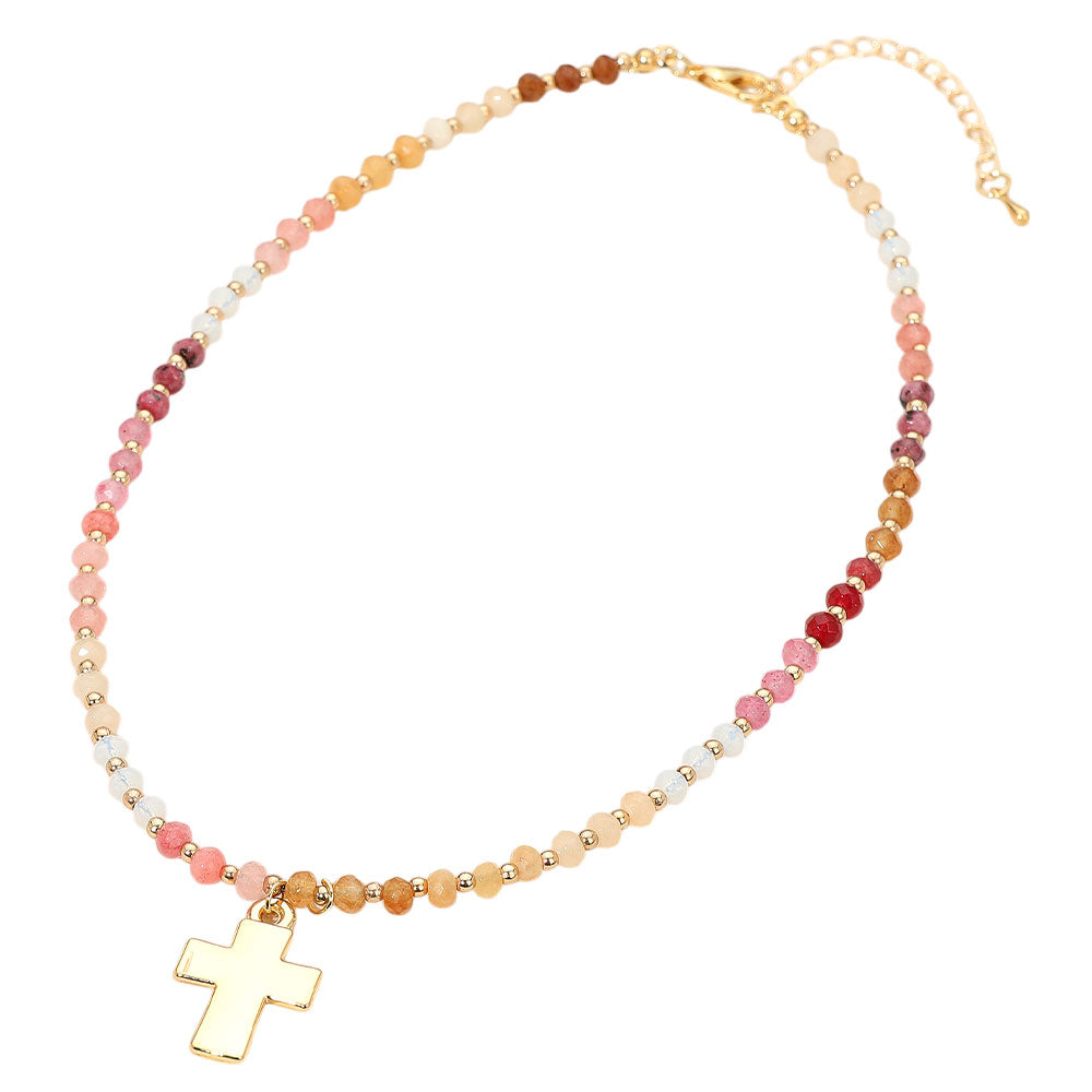 iLLASPARKZ Cross Pendant Faceted Beaded Choker Necklace