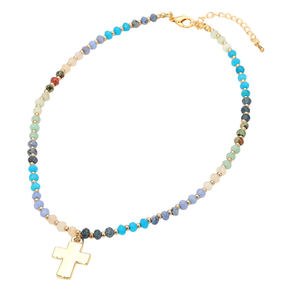 iLLASPARKZ Cross Pendant Faceted Beaded Choker Necklace