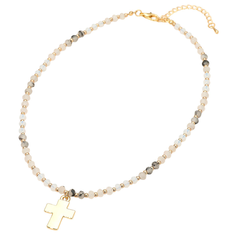 iLLASPARKZ Cross Pendant Faceted Beaded Choker Necklace