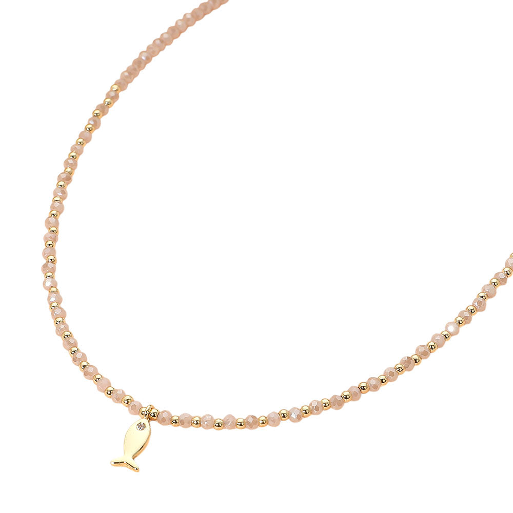 iLLASPARKZ CZ Stone Paved Mini Fish Charm Point Faceted Beaded Choker Necklace