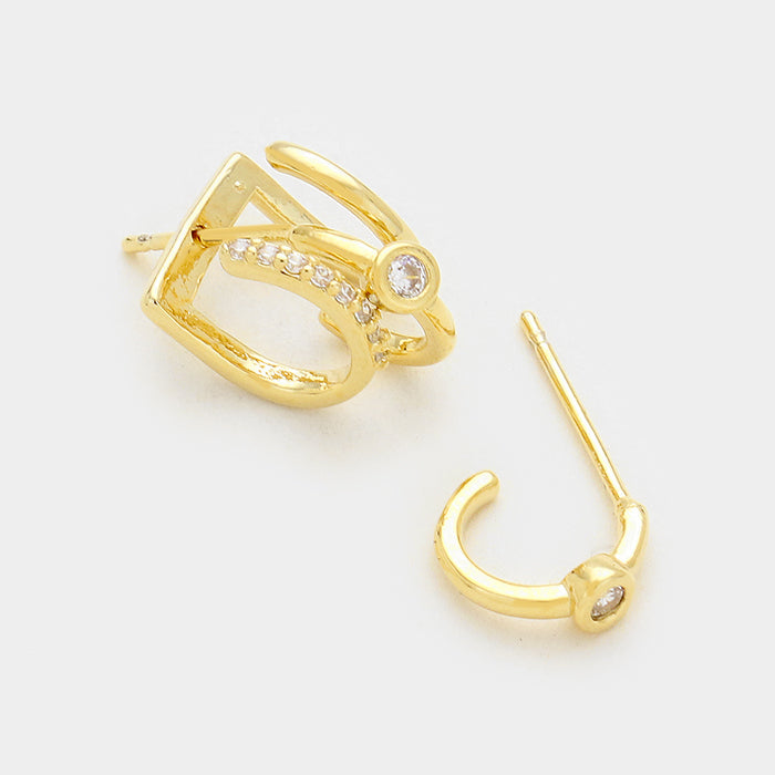 iLLASPARKZ 14 K gold dipped CZ uneven earrings with secret box