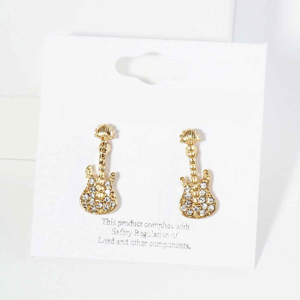 iLLASPARKZ Crystal Stone Paved Guitar Stud Earrings