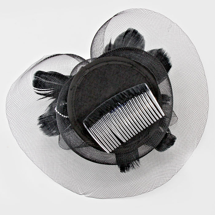 iLLASPARKZ Feather Accented Floral Net Hair Comb Fascinator