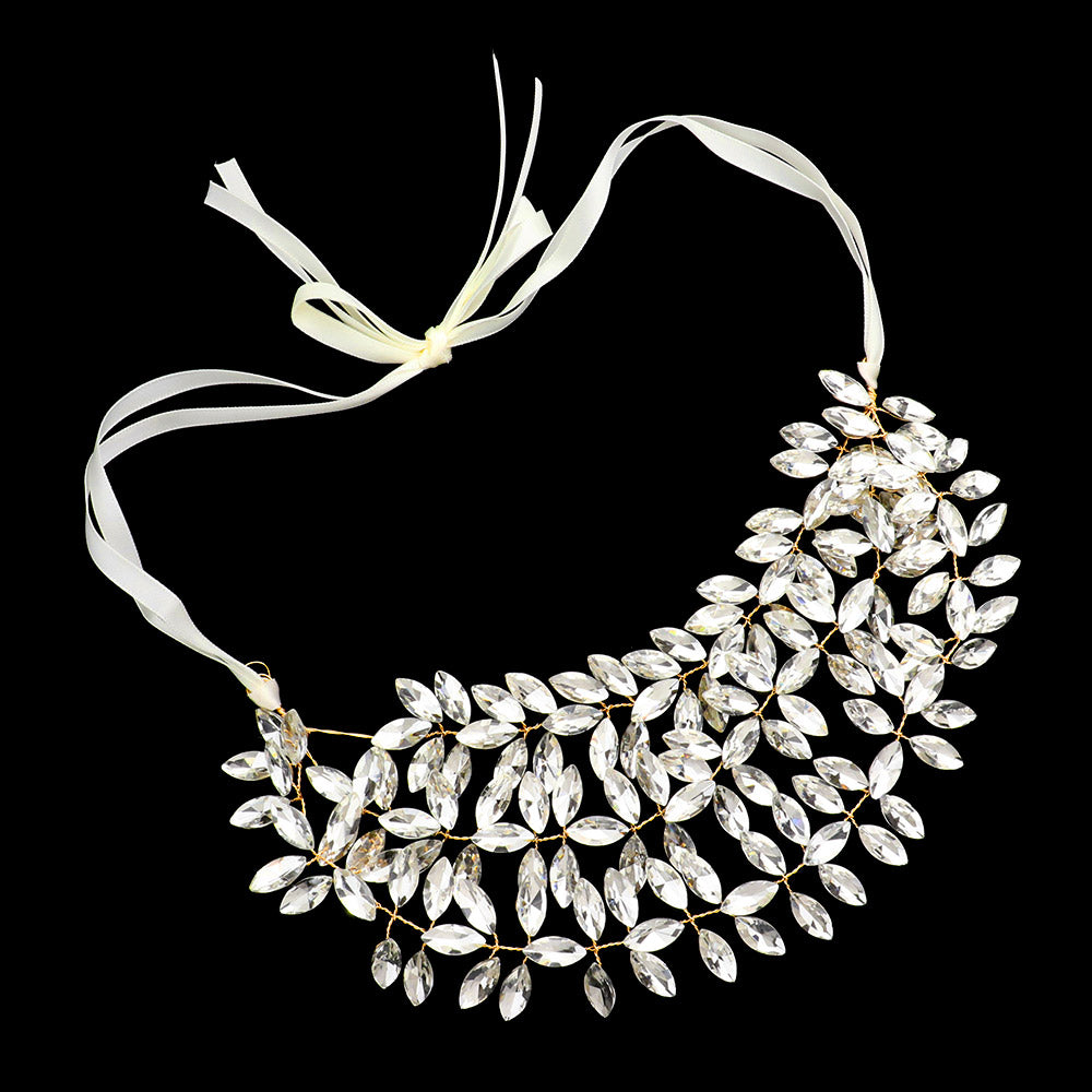 iLLASPARKZ Marquise Stone Cluster Vine Bun Wrap Headpiece / Necklace