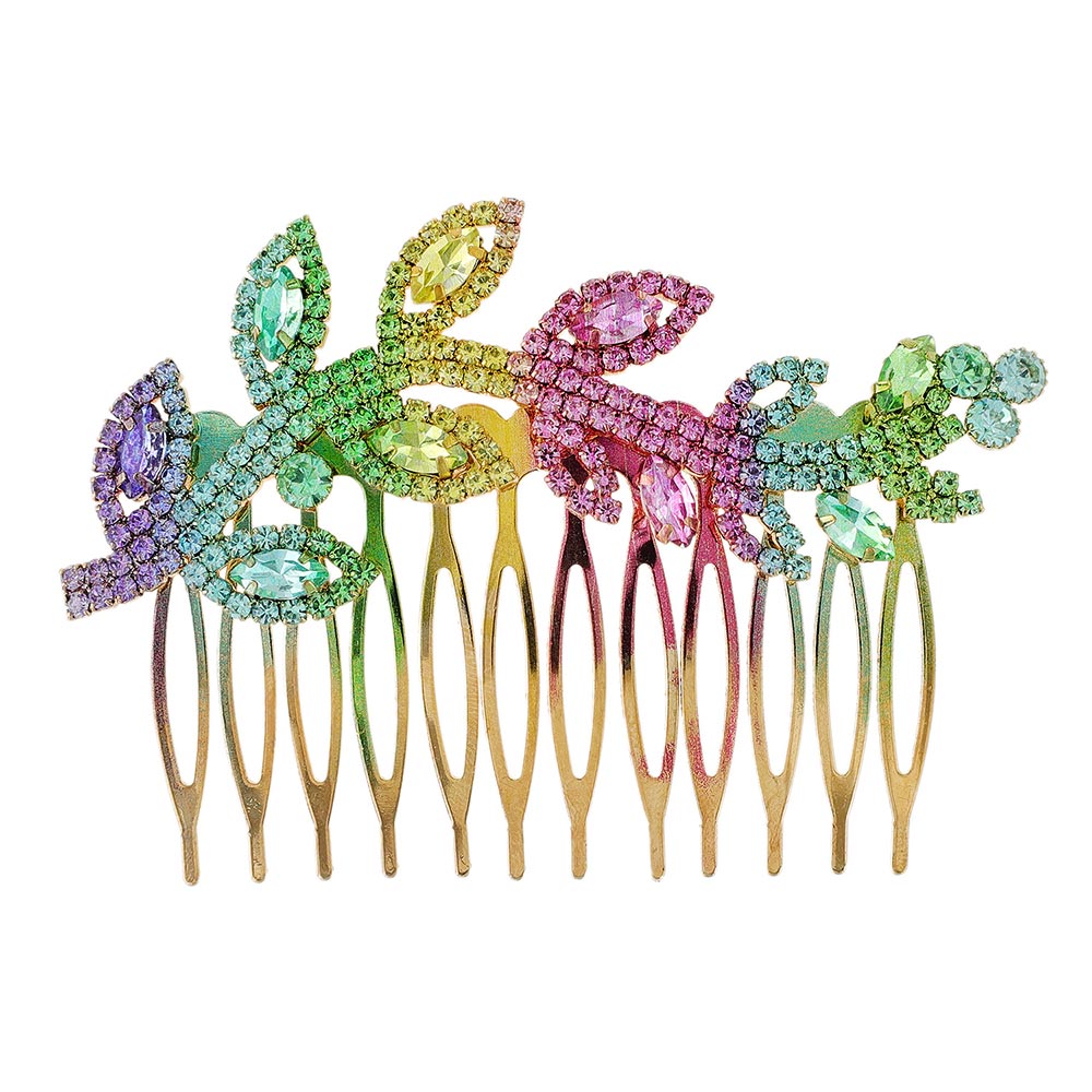 iLLASPARKZ Colorful Rhinestone Leaf Hair Comb