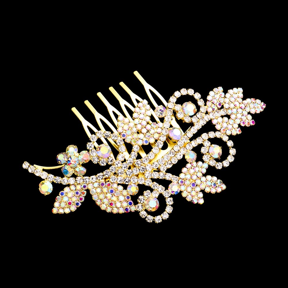 iLLASPARKZ Round Stone Accented Leaves Hair Comb