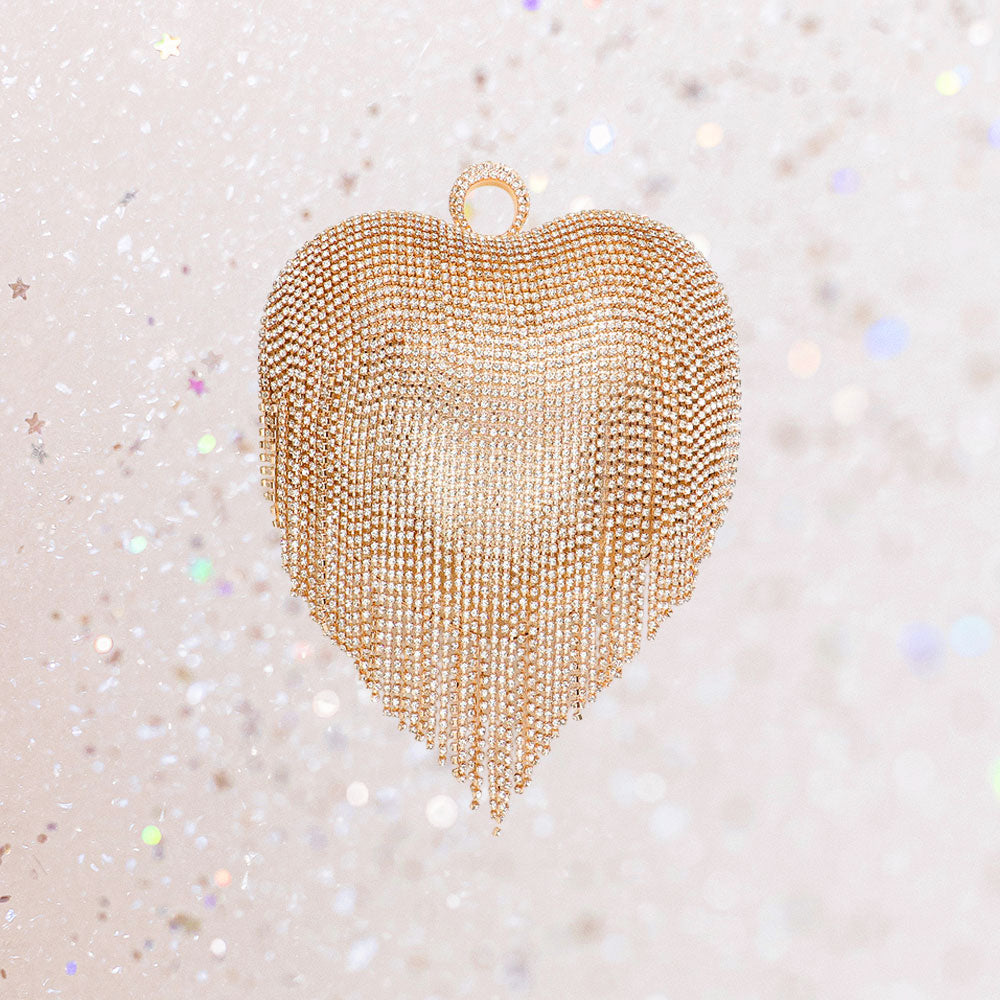 iLLASPARKZ Rhinestone Fringe Heart Evening Tote / Clutch / Crossbody Bag