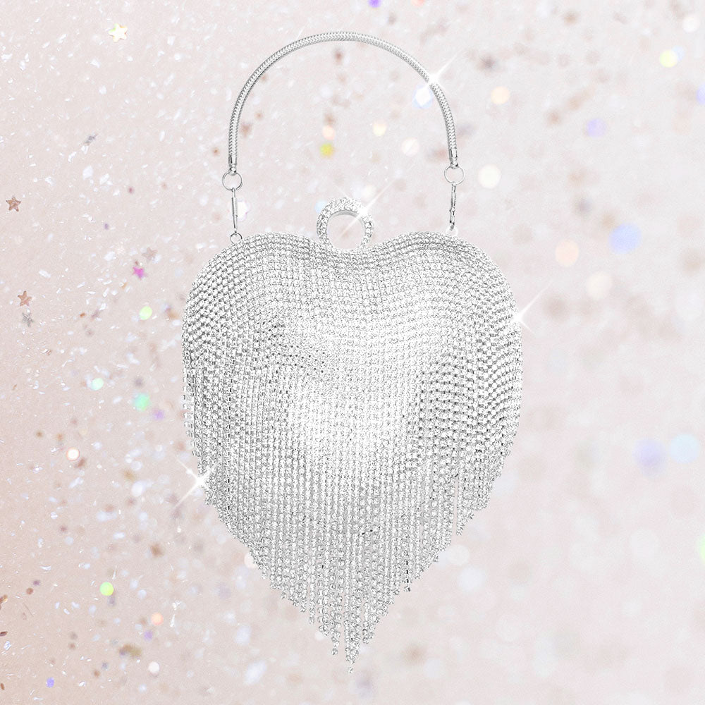 iLLASPARKZ Rhinestone Fringe Heart Evening Tote / Clutch / Crossbody Bag