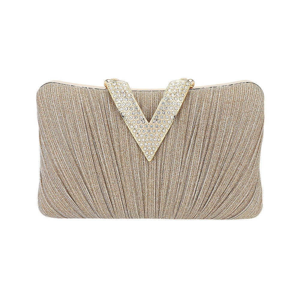 iLLASPARKZ Sparkle Fabric Stone Paved V Fold Clutch / Evening Bag / Crossbody Bag