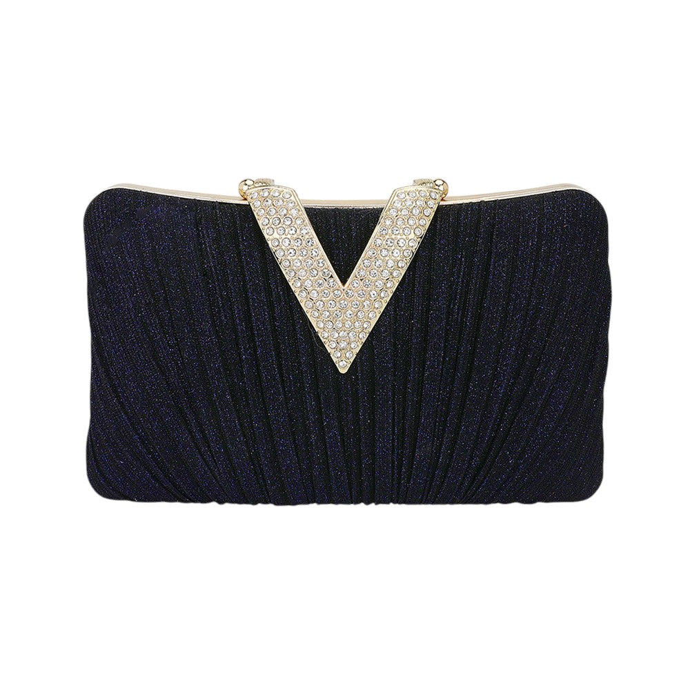 iLLASPARKZ Sparkle Fabric Stone Paved V Fold Clutch / Evening Bag / Crossbody Bag