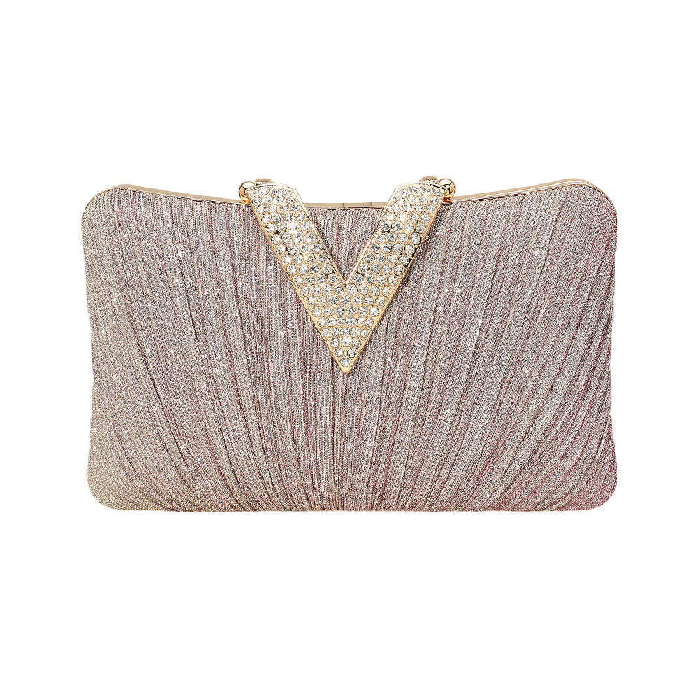 iLLASPARKZ Sparkle Fabric Stone Paved V Fold Clutch / Evening Bag / Crossbody Bag