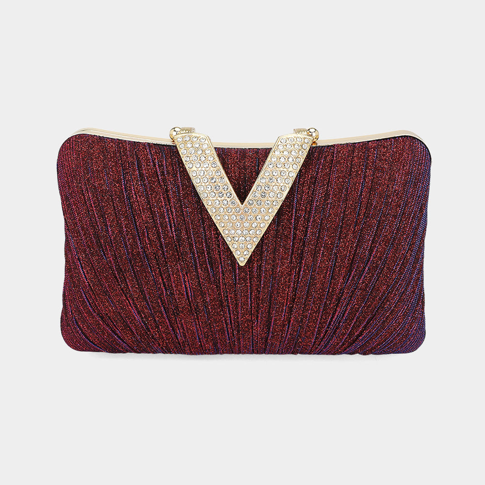 iLLASPARKZ Sparkle Fabric Stone Paved V Fold Clutch / Evening Bag / Crossbody Bag