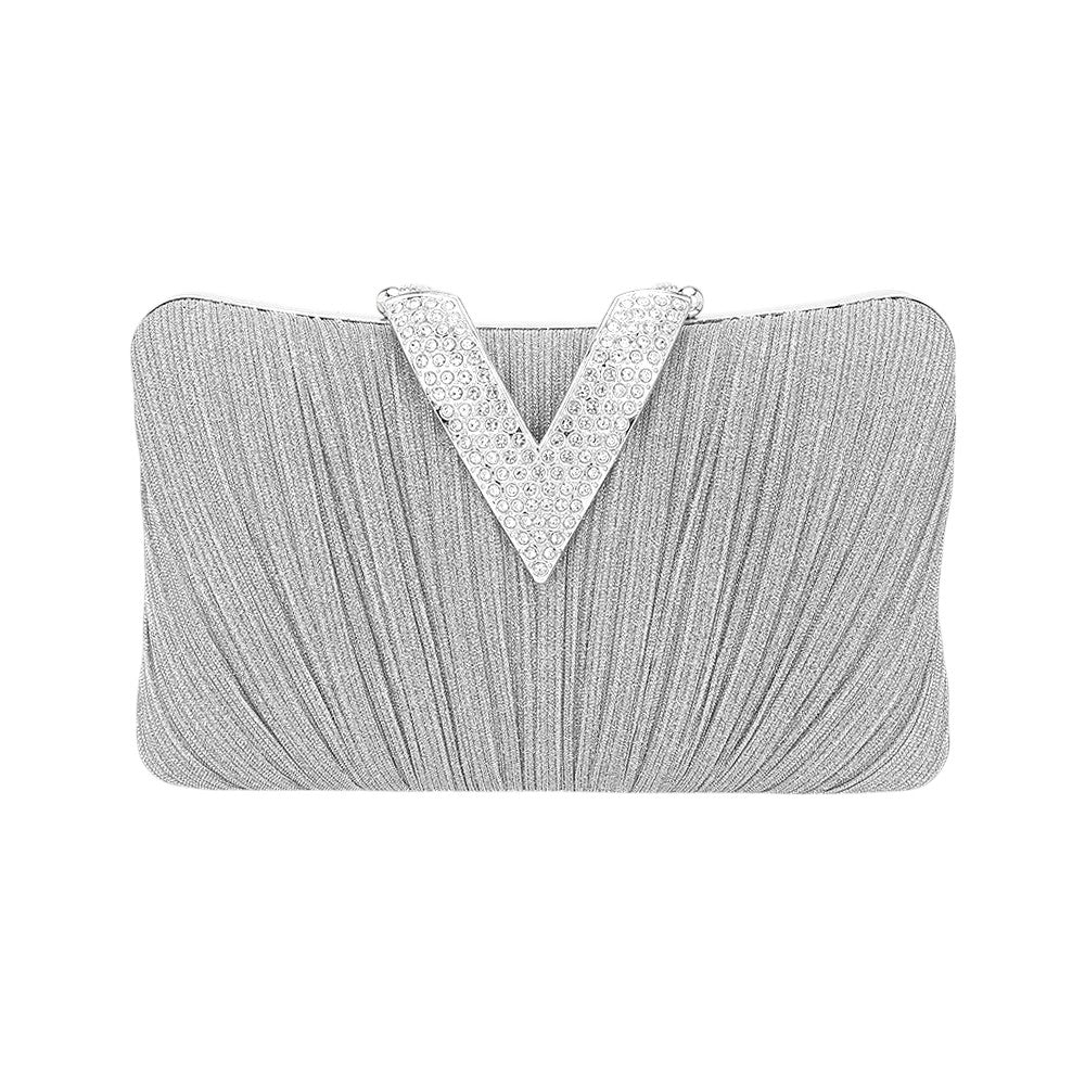 iLLASPARKZ Sparkle Fabric Stone Paved V Fold Clutch / Evening Bag / Crossbody Bag
