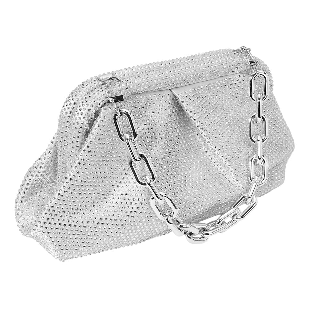 iLLASPARKZ Bling Studded Chunky Chain Strap Accented Evening Clutch Bag / Crossbody Bag