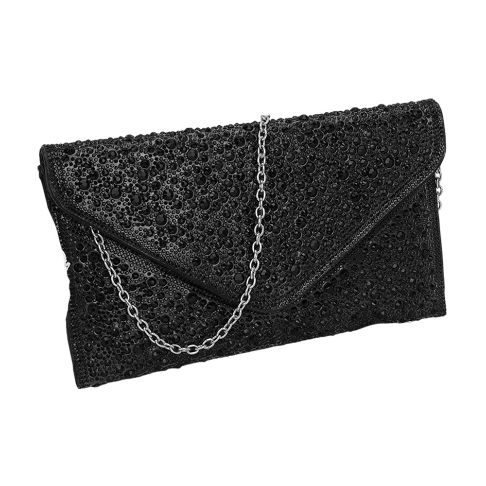 iLLASPARKZ Bling Stone Studded Flap Envelope Evening Clutch Bag / Crossbody Bag