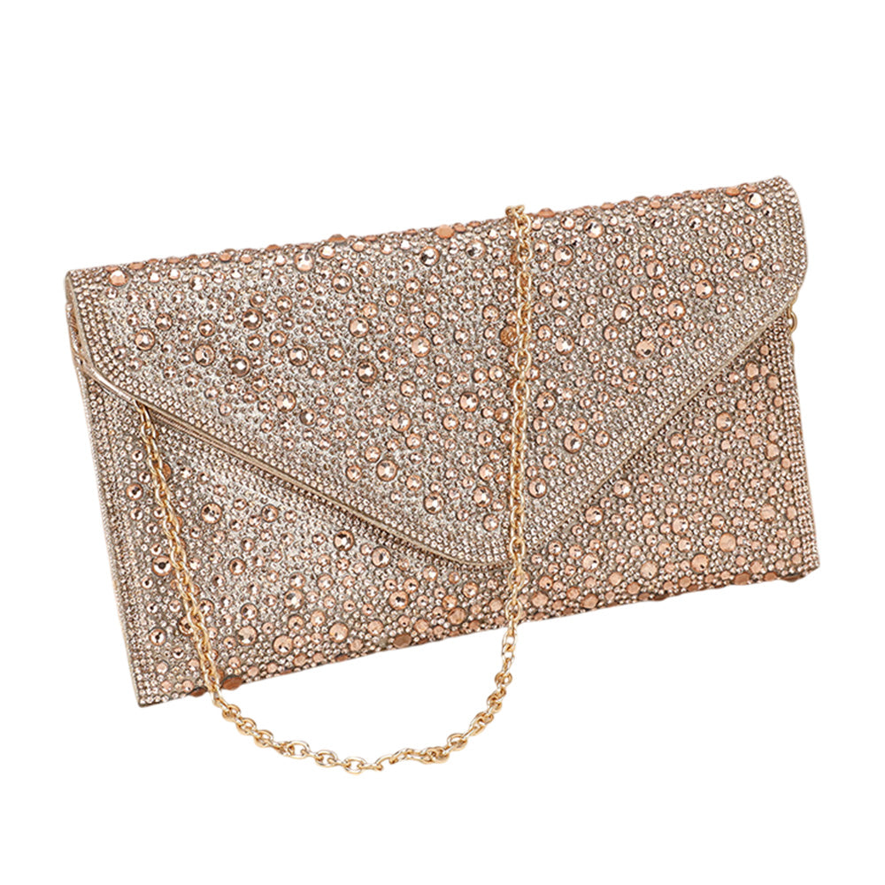 iLLASPARKZ Bling Stone Studded Flap Envelope Evening Clutch Bag / Crossbody Bag
