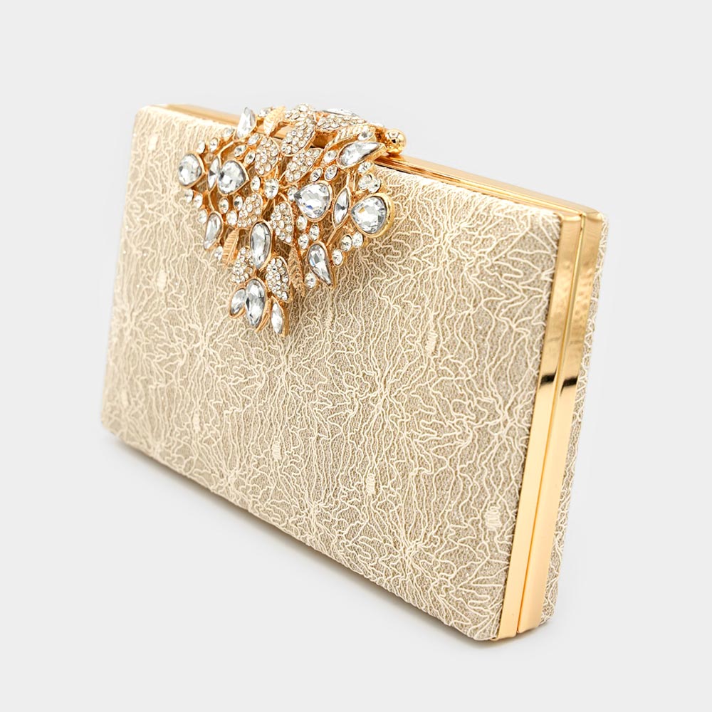 iLLASPARKZ Floral Stone Embellished Glittered Evening Clutch / Crossbody Bag