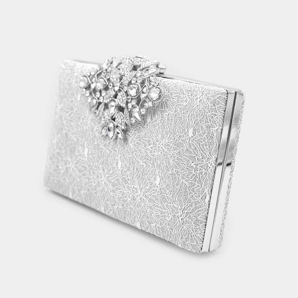 iLLASPARKZ Floral Stone Embellished Glittered Evening Clutch / Crossbody Bag