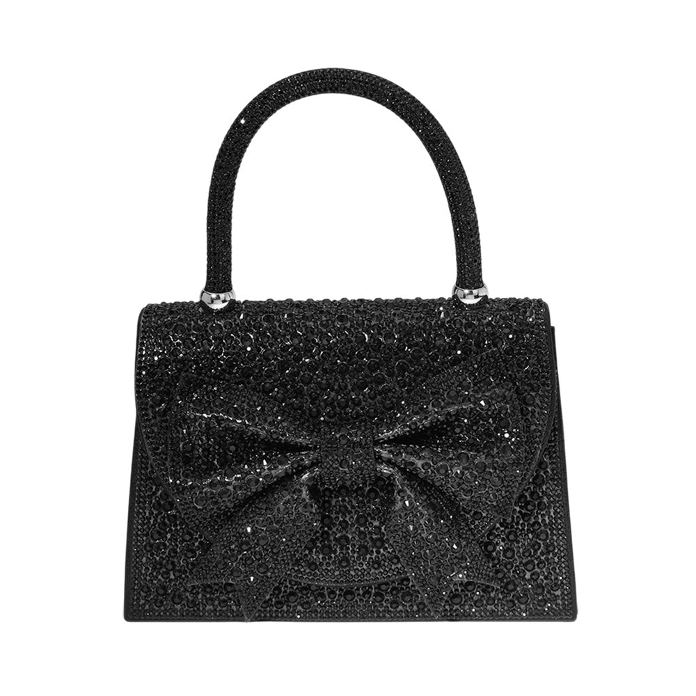 iLLASPARKZ Bling Studded Bow Accented Top Handle Evening Hand Bag / Crossbody Bag