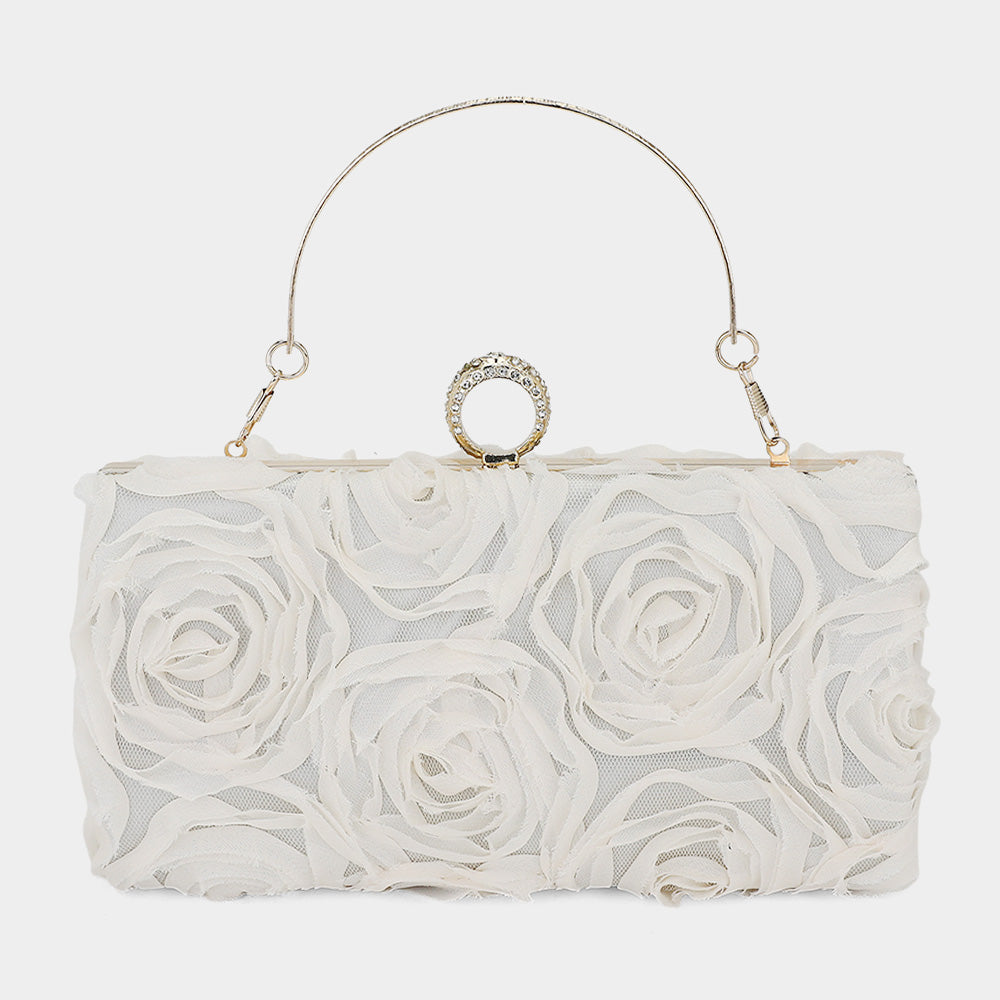 iLLASPARKZ Fabric Flower Embellished Evening Bag / Clutch Bag / Crossbody Bag