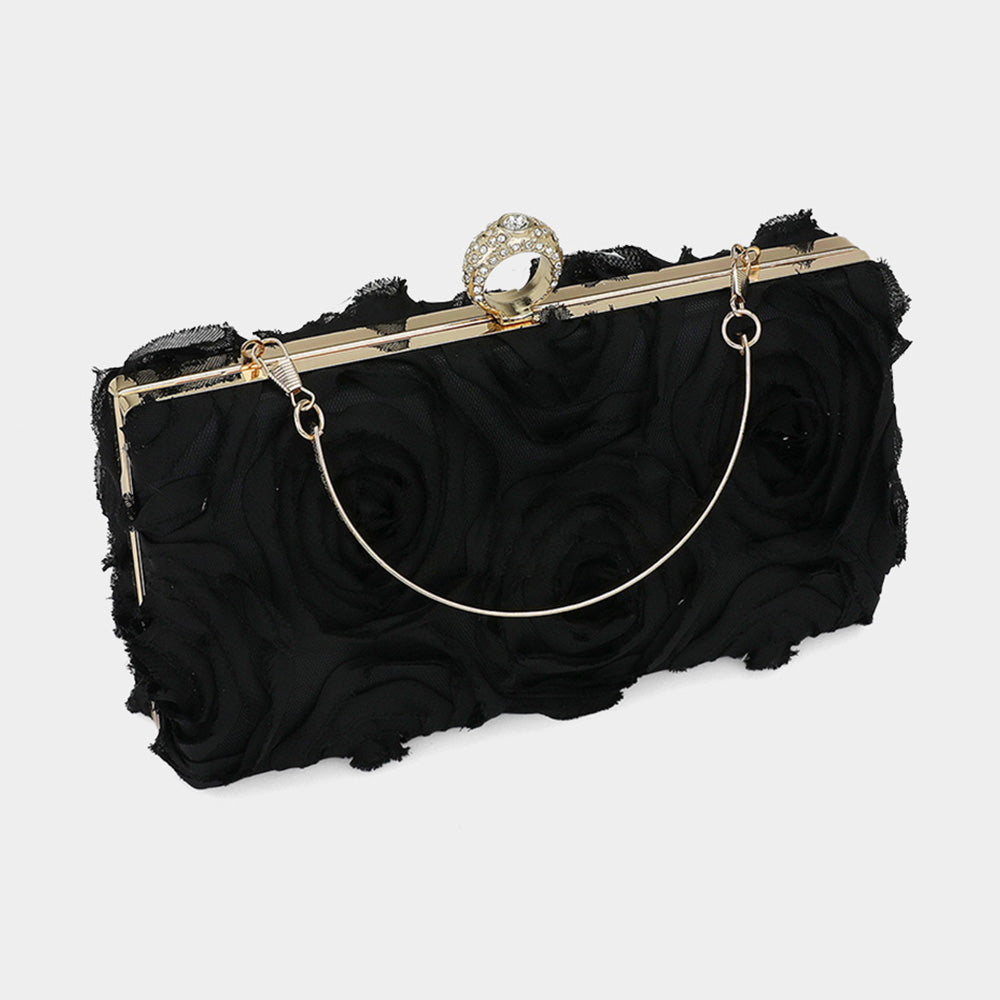 iLLASPARKZ Fabric Flower Embellished Evening Bag / Clutch Bag / Crossbody Bag