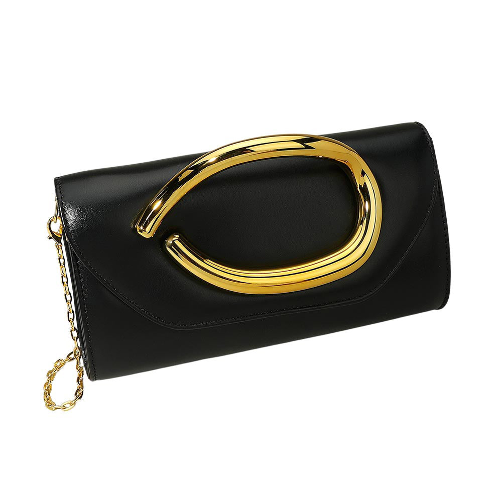 iLLASPARKZ Bold Hardware Accent Faux Leather Evening Clutch Bag / Crossbody Bag