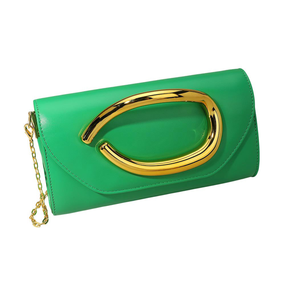 iLLASPARKZ Bold Hardware Accent Faux Leather Evening Clutch Bag / Crossbody Bag