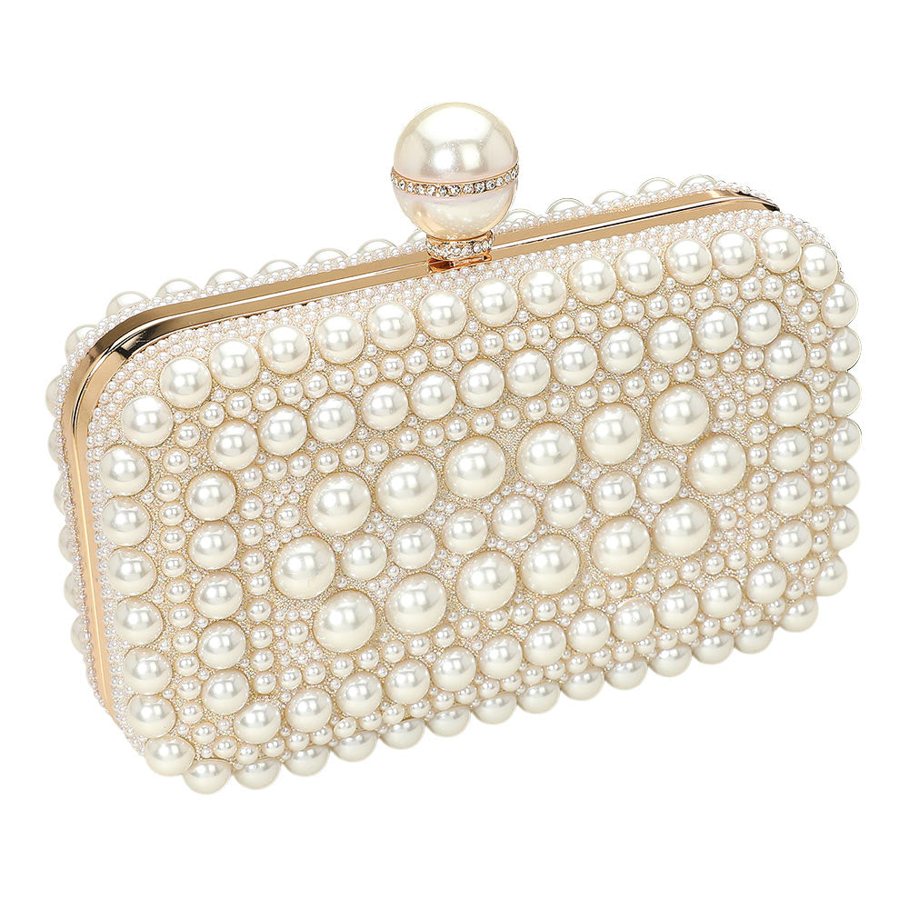 iLLASPARKZ Pearl Embellished Box Clutch Evening Bag / Crossbody Bag