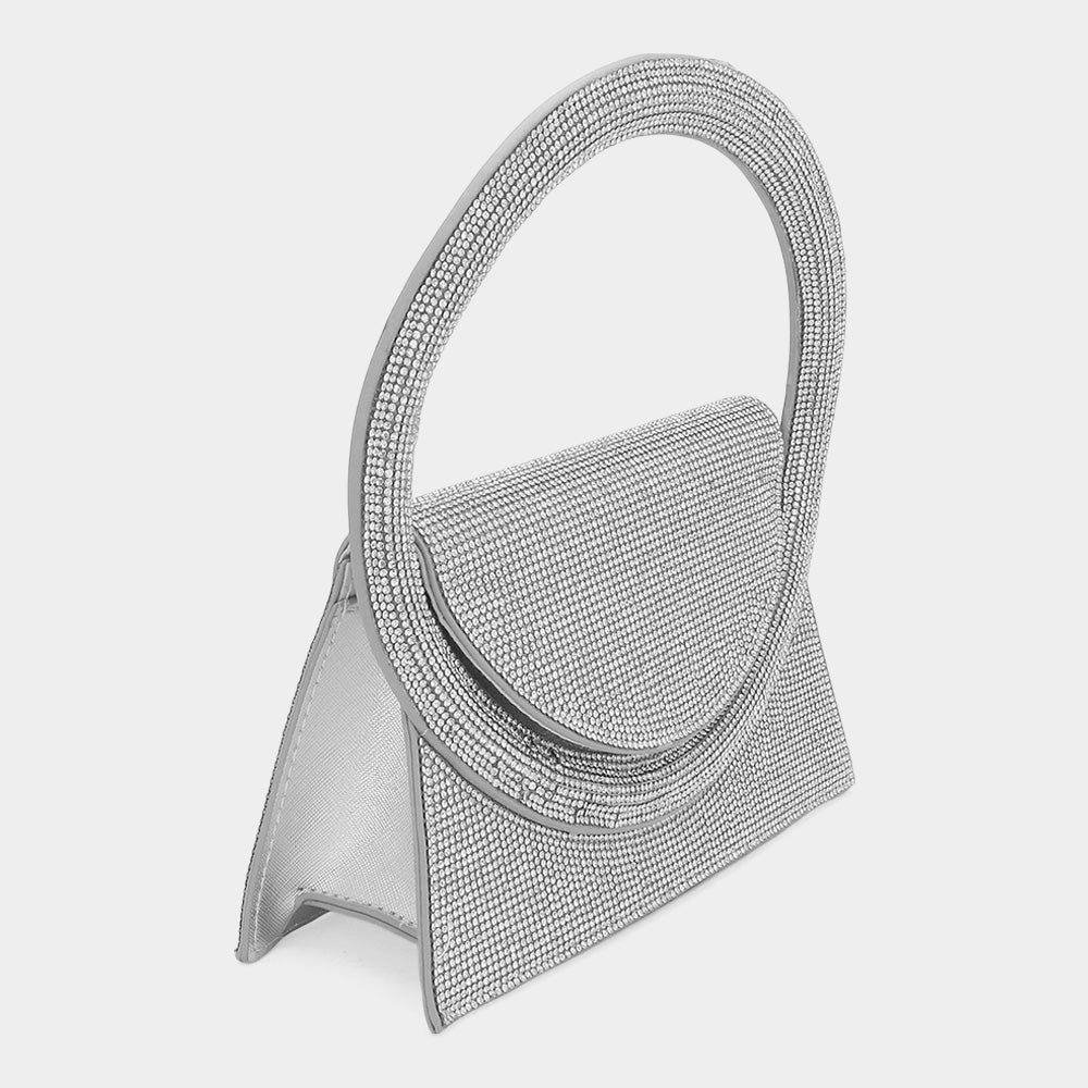 iLLASPARKZ Bling Studded Oversized Round Top Handle Mini Evening Bag / Crossbody Bag