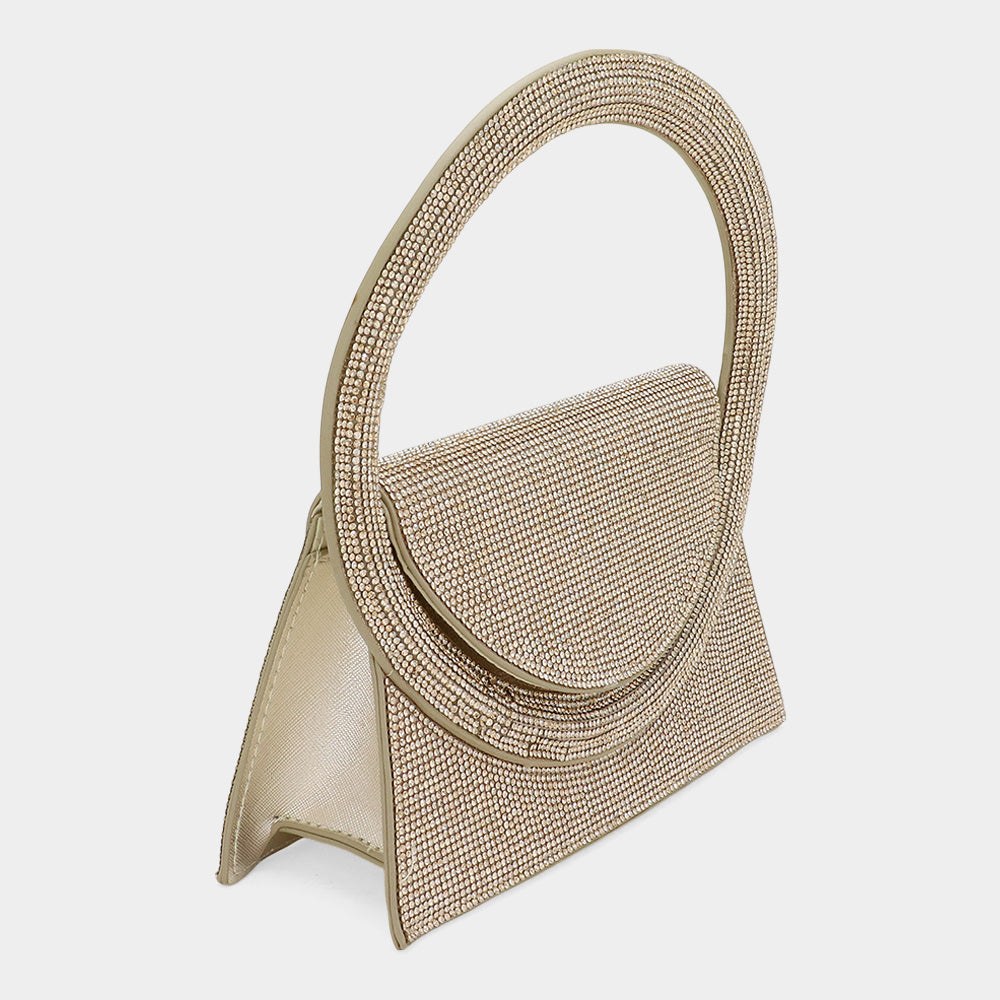 iLLASPARKZ Bling Studded Oversized Round Top Handle Mini Evening Bag / Crossbody Bag