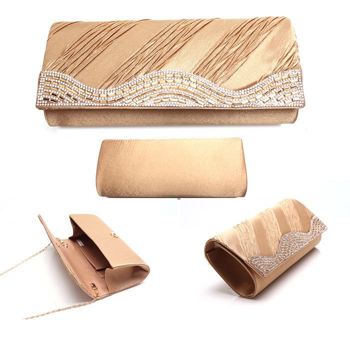 iLLASPARKZ Wavy Crystal Rhinestone Pleated Evening Clutch Bag