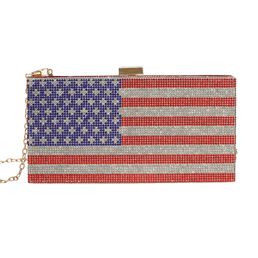 iLLASPARKZ Bling Studded American USA Flag Box Clutch / Crossbody Bag