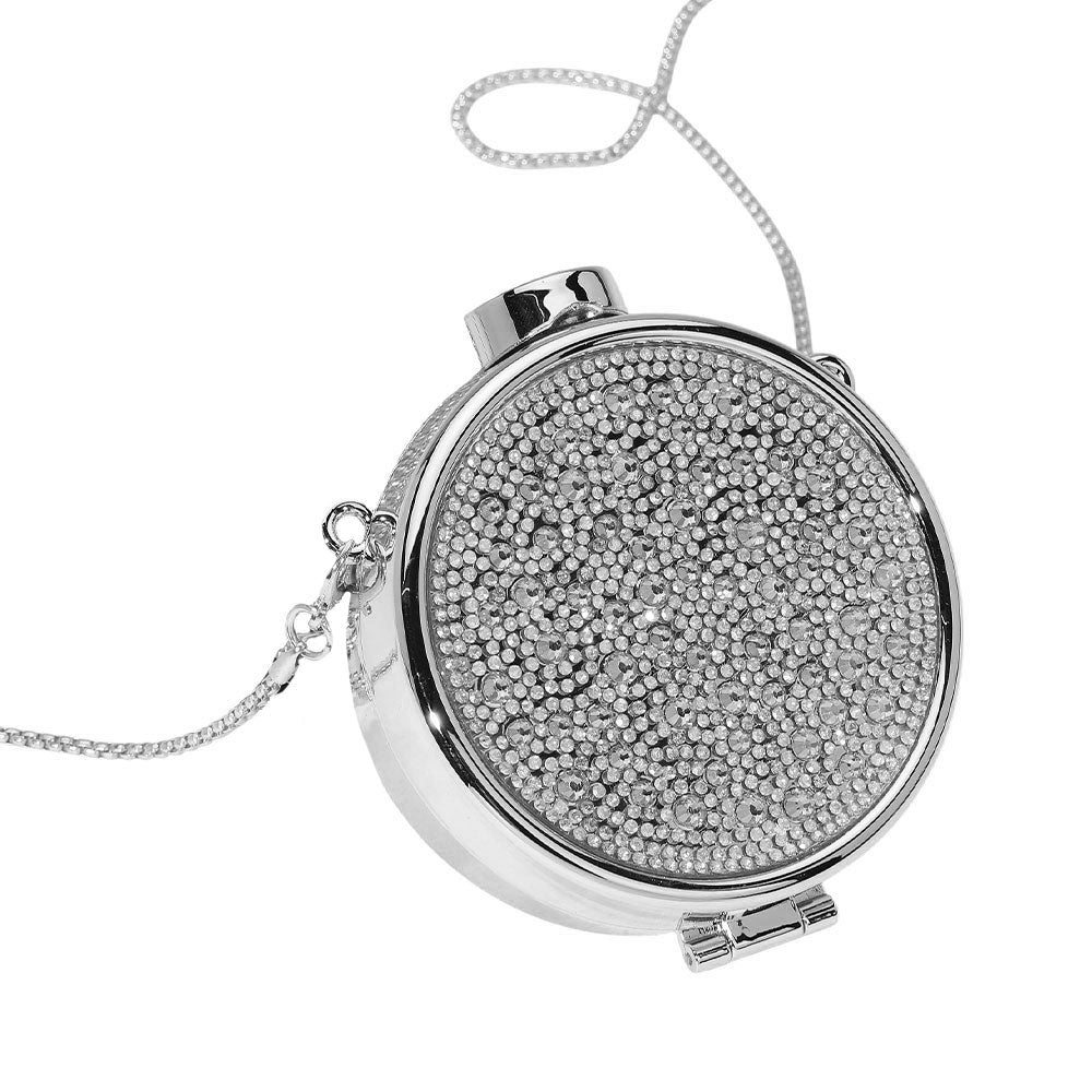 iLLASPARKZ Bling Studded Round Compact Clutch Evening Bag / Crossbody Bag