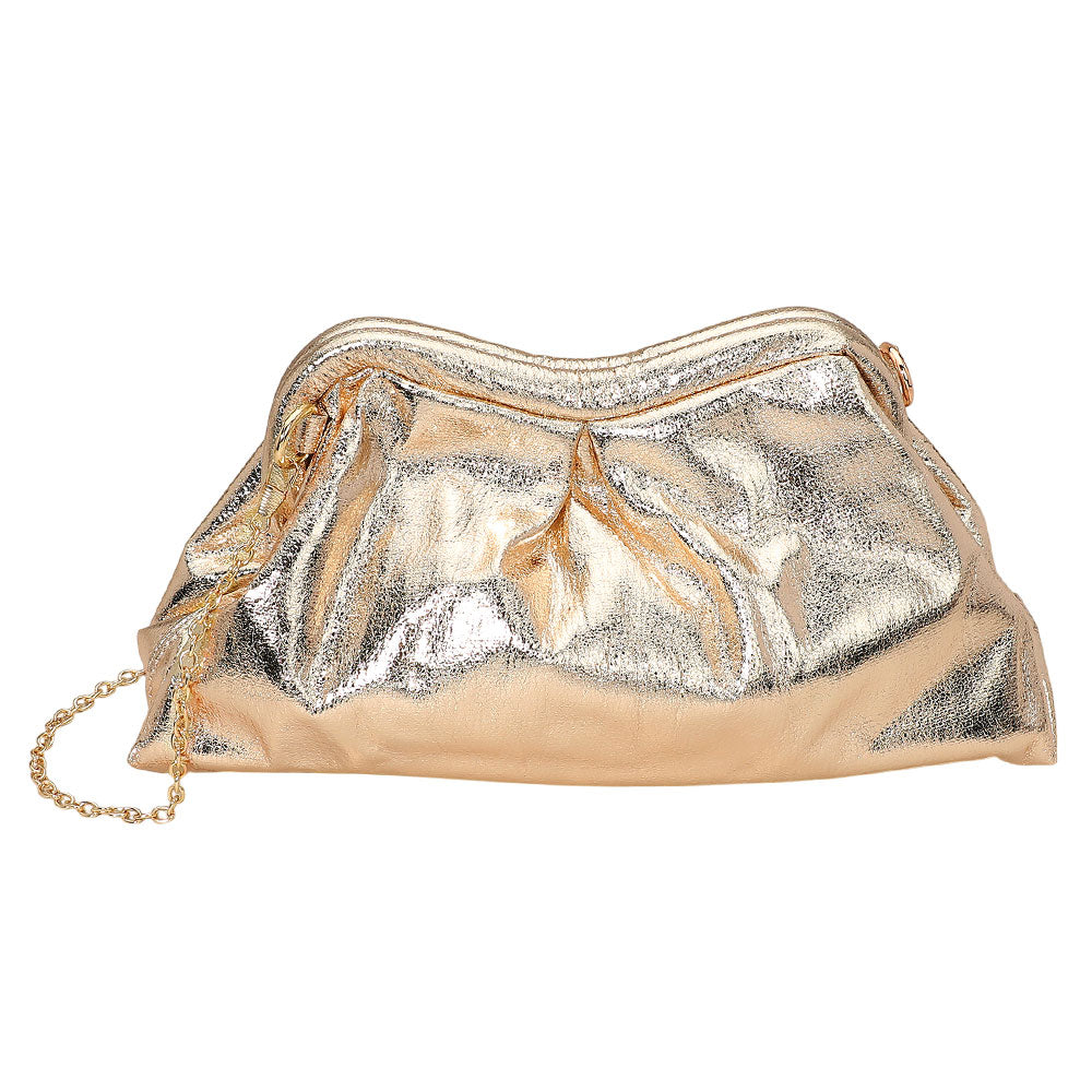 iLLASPARKZ Metallic Pleated Frame Clutch Evening Bag / Crossbody Bag