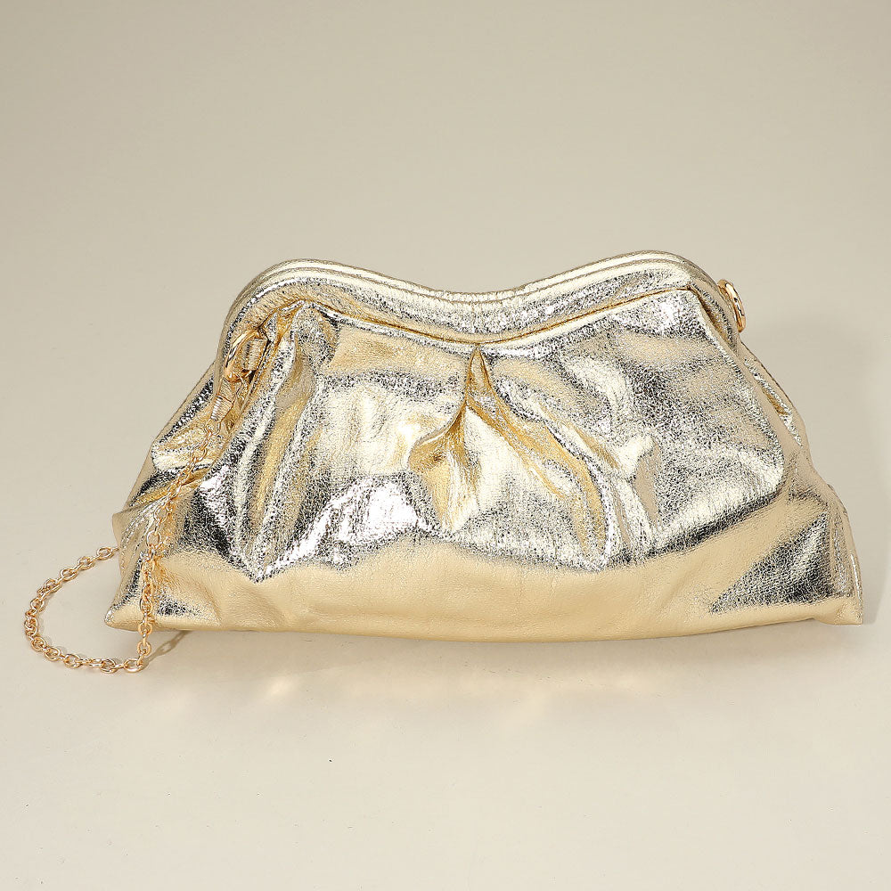 iLLASPARKZ Metallic Pleated Frame Clutch Evening Bag / Crossbody Bag