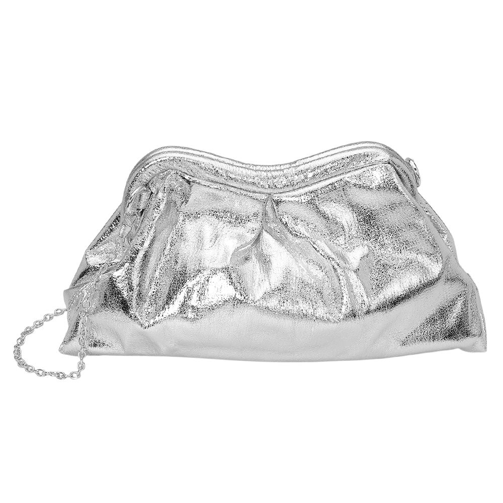 iLLASPARKZ Metallic Pleated Frame Clutch Evening Bag / Crossbody Bag